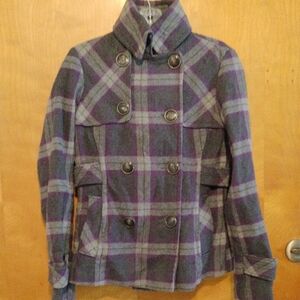 Hydraulic Purple and Gray Pea Coat with Structured Shoulders